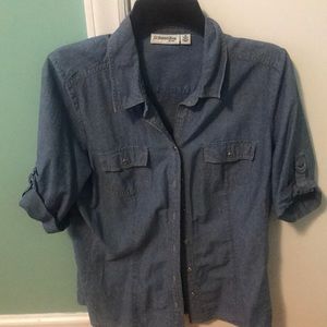 Short sleeve denim button up shirt